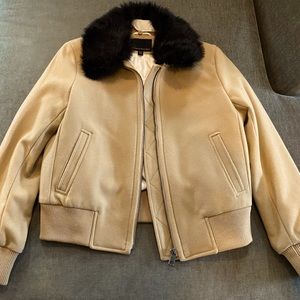 Banana Republic Wool camel bomber jacket with removable faux fur collar